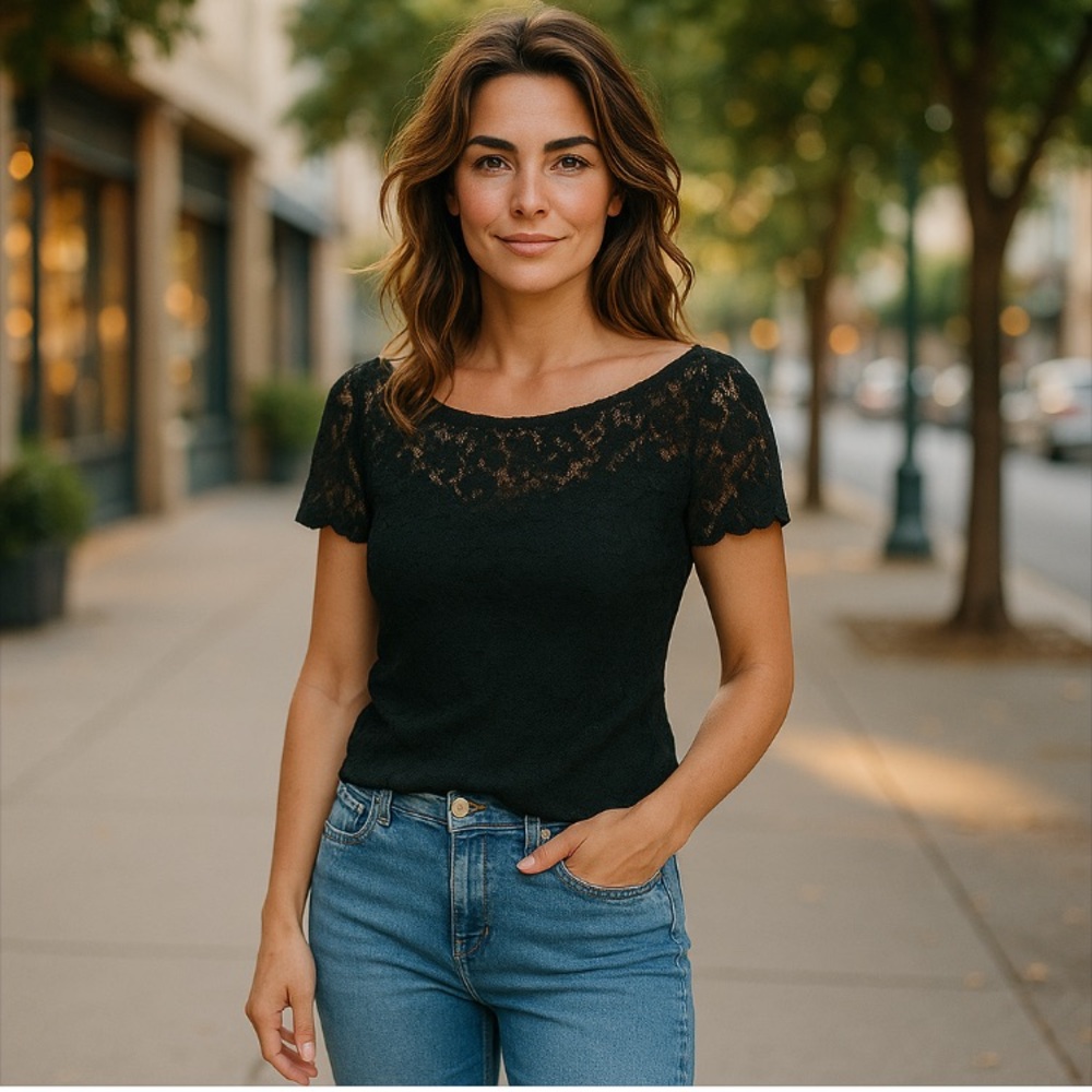 3/$25 Black Coquette Lace Baddie Short Sleeve Top Size S